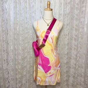 Pacsun Pink & Yellow Tie Dye Mini Dress Size Small Retro Neon Vacation Summer